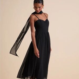 Lulu's Black Midi Dress with Scarf Detail